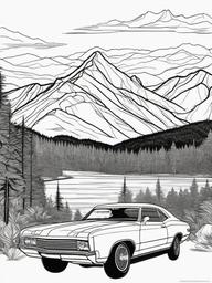 Car and Mountain View Coloring Pages - Scenic Drive Through Mountains  minimal black outline printable sheet, coloring page