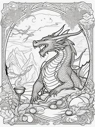 Dragon with Magic Spell Coloring Pages - Sorcerer Dragon Casting Enchantments  minimal black outline printable sheet, coloring page