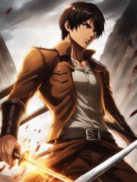eren yeager transforms into a titan and engages in epic combat within the walls. 