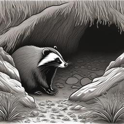 Badger cartoon - Badger digging a burrow underground  