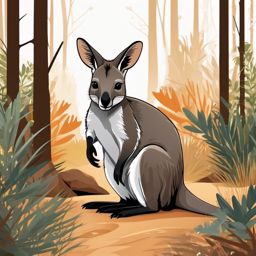 Cute Wallaby in an Australian Bushland  clipart, simple