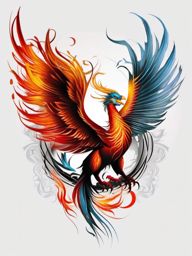 Phoenix and dragon tattoo, Tattoos that combine the symbolism of the phoenix with the might of the dragon. , color tattoo designs, white clean background