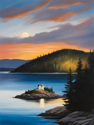 mount desert island - craft a tranquil night painting of mount desert island, home to acadia national park, where rugged coastlines and granite peaks await. 