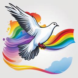 Dove in front of a rainbow clipart.  vector style illustration, white background