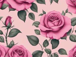 Pink Rose Wall Paper-Pink background with detailed rose illustrations in soft colors  background wallpaper