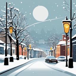 January clipart - winter scene with snow-covered streets and January sign  color,minimalist,vector clipart