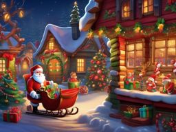 Cute Christmas Wallpaper - Santa's Workshop at the North Pole wallpaper splash art, vibrant colors, intricate patterns