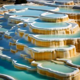 pamukkale, turkey - bathes in terraced hot springs formed from mineral-rich thermal waters. 