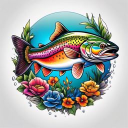Rainbow Trout Tattoo,a tattoo showcasing the colorful and vibrant rainbow trout, symbol of freshwater beauty. , color tattoo design, white clean background