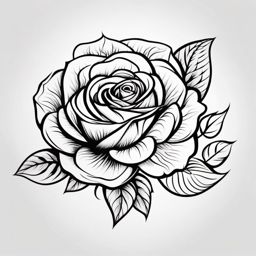 Rose Tattoo - A beautiful rose tattoo in full bloom  few color tattoo design, simple line art, design clean white background