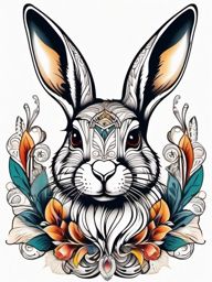 Rabbit tattoo, Agile rabbit tattoo, representing fertility and quick thinking. , tattoo color art, clean white background