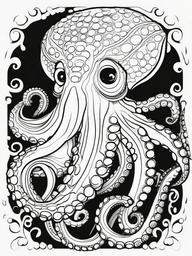 Octopus Coloring Pages - Octopus with a seahorse  simple coloring pages