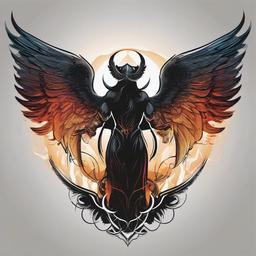 Tattoo Angel Demon-Capturing the cosmic balance with a tattoo featuring an angel and demon, symbolizing the eternal dance of light and dark, good and evil.  simple vector color tattoo