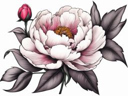 Peony flower tattoo, Elegant tattoos featuring the vibrant and iconic peony flower.  vivid colors, white background, tattoo design