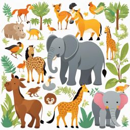 zoo clipart - a playful zoo scene, teeming with animal life 