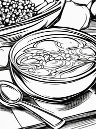 Food Coloring Pages - Bowl of soup with a spoon beside it  simple coloring pages