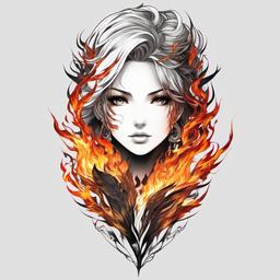 fire anime tattoos  simple color tattoo,white background