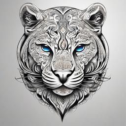 Tattoo Design Panther-Intricate and creative tattoo design featuring a panther in a unique and expressive style.  simple color tattoo,white background