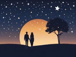 Romantic Stroll under the Stars Emoji Sticker - Hand in hand under a starry sky, , sticker vector art, minimalist design