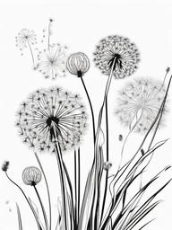 Plant Coloring Pages - Dandelions with fluffy seed heads blowing away  simple coloring pages