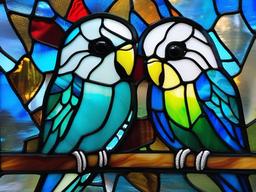 Stained Glass Budgie - Blue budgie with cheerful expression  