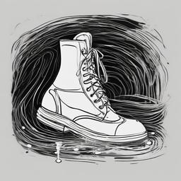 drawing of a shoe in a puddle  minimal rough sketch scribbles,doodles,black and white