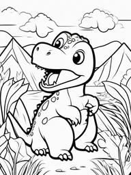 Kawaii Dinosaur Coloring Pages - Cute Dinosaurs with Fun Expressions  minimal black outline printable sheet, coloring page