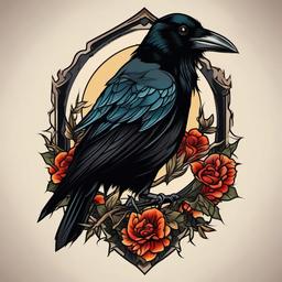 neo trad crow tattoo  simple vector color tattoo