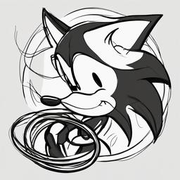 drawing of Sonic with golden rings  minimal rough sketch scribbles,doodles,black and white