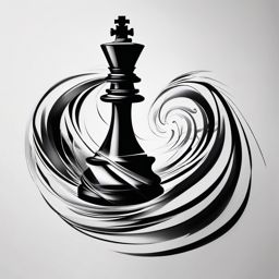 Abstract chess trails tattoo: Whirling essence of strategic moves on the board.  black white tattoo, white background