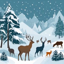 Winter Wildlife clipart - Wildlife in a snowy setting, ,vector color clipart,minimal