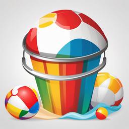 Beach ball with a towel and bucket clipart.  vector style illustration, white background