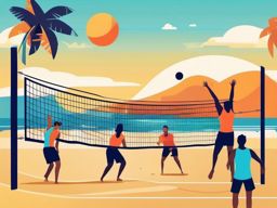 Beach Volleyball Clipart - A beach volleyball game in action.  color vector clipart, minimal style