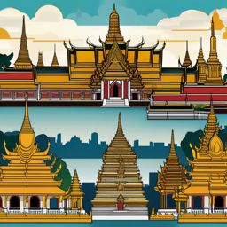 Bangkok clipart - Wat Phra Kaew and Grand Palace in Thailand, ,color clipart vector style