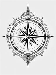 Unique Compass Tattoo - Unique and distinctive compass tattoo designs.  simple vector tattoo,minimalist,white background