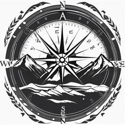 Compass with Mountain Tattoo - Compass tattoo with mountain elements.  simple vector tattoo,minimalist,white background