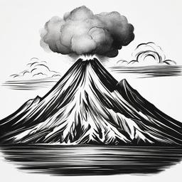 drawing of a volcano erupting with fire  minimal rough sketch scribbles,doodles,black and white