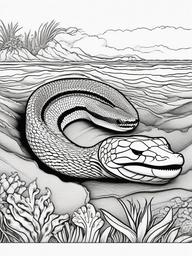 Sea Snake Coloring Pages - Venomous Ocean Dweller with Scales  black outline printable sheet, coloring page