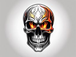 Skull Tattoo - A menacing skull tattoo with fiery eyes  few color tattoo design, simple line art, design clean white background