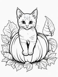 Kitty with a Pumpkin Coloring Pages - Playful Kitten Sitting on a Pumpkin  minimal black outline printable sheet, coloring page