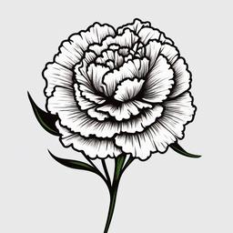 Carnation Tattoo with Name,Personal touch in a carnation tattoo featuring a name, expressing a special connection to a loved one.  simple color tattoo,minimal vector art,white background