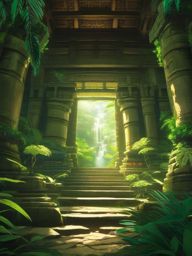 Lost jungle temple interior. anime, wallpaper, background, anime key visual, japanese manga
