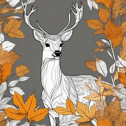 drawing of a deer in autumn leaves  minimal rough sketch scribbles,doodles,black and white