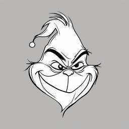 drawing of The Grinch with a mischievous grin  minimal rough sketch scribbles,doodles,black and white