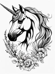 unicorn horse tattoo  simple tattoo,minimalist,white background