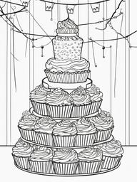 Cupcake Coloring Pages - Cupcake tower at a party  simple coloring pages