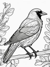 Jackdaw Coloring Pages - Small Black Crow Family Bird  minimal black outline printable sheet, coloring page