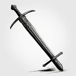 drawing of an ancient sword  minimal rough sketch scribbles,doodles,black and white