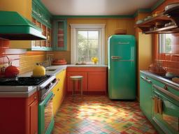 In the kitchen, vintage interior design includes retro appliances, colorful tiles, and open shelving that enhance the space with nostalgic charm and functionality.  