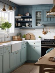 Nautical Coastal Kitchen - Bring the beachfront feel with nautical and coastal decor. , kitchen layout design ideas, multicoloured, photo realistic, hyper detail, high resolution,